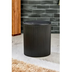 Resim Şık Çizgili Yuvarlak Kapaklı Klikli Çöp Kovası, Banyo ve Mutfak Için 
