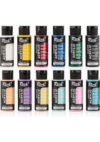 Resim Rich Mastermix Akrilik Boya Seti 6 Ana Renk 6 Pastel Renk 35x50 Tuval Metal Şövale Seti Metal Spatül Çok Renkli 