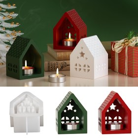 Resim 1 Adet Yeniden Kullanılabilir Silikon Reçine & Alçı Mumluk Kalıbı - Beş Köşeli Yıldız Pencere Tasarımı, Ev Dekoru için Çay Işıklığı Tutucu, El Yapımı Hediye Malzemesi (Yeşil/Beyaz/Kırmızı), Mini Mumluk 