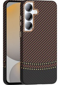 Resim Galaxy Uyumlu S25 Plus Kılıf M-safe Şarj Özellikli Karbon Fiber Görünümlü Akav Gros Kapak - Gold-siyah Gold-siyah 