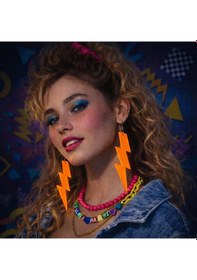 Resim Mey İthalat 80 Ler 90&amp 39 Lar Retro Neon Turuncu Şimşek Küpe 10 Cm 