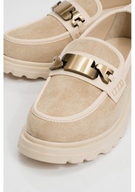 Resim Luvishoes Luvi Shoes Pray Bej Süet Tokalı Kadın Loafer Ayakkabı Bej 