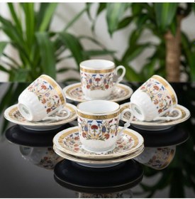 Resim 6 Kişilik Çini Desenli Altın Yaldızlı Türk Kahvesi Fincanı Klasik Porselen Kahve Fincanı Altın 