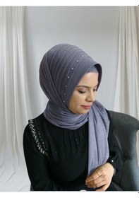 Resim Simli Koyu Gri Nuray Model Hazır Duvak Hazır Şal Hazır Türban 