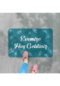 Resim Dijital Baskılı Hoş Geldiniz Yazılı Çiçek Desenli Kapı Önü Paspası İç Ve Dış İçin Yıkanabilir Kaymaz Kahverengi 