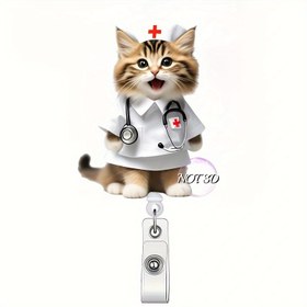 Resim 1 Sevimli Doktor Kedi Tasarımı Geri Çekilebilir Baskı Rulosu Tutucu - Dayanıklı Akrilik Kimlik Adı Etiketi Tutucu, Hemşireler, Tıp Öğrencileri, Doktorlar İçin Dönen Klips ile - Uluslararası Hemşireler Günü, Hastane ve Klinik Kullanımı İçin İdeal Hediye, Tıbbi Baskı Tutucu | Eğlenceli Kedi Tasarımı | Dayanıklı Akrilik Malzeme, Kedi Aksesuarları 