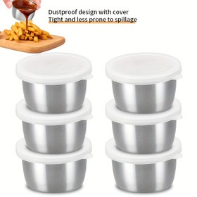 Resim 2/4/6 adet - 1.5oz Paslanmaz Çelik Sos Kupası Şeffaf Kapaklı - Salata Sosu Kabı Yeniden Kullanılabilir Sos Kupası Dipsi için Çeşitli Soslara Uygun - Barbekü, Piknik, Kamp ve Mutfak Depolama için Mükemmel, Tatil Temalı 