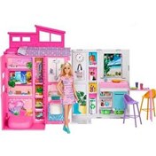 Resim Barbie Portatif Tatil Evi Bebek ve Oyun Seti HRJ77 