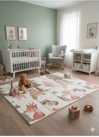 Resim Katlanabilir Çift Taraflı Eğitici Çocuk Oyun Matı, Halısı 180x150 Taşıma Çantalı - Ayı 