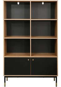 Resim Madrid 6 Bölmeli & Çekmeceli Kitaplık - Büfeceviz-siyah 110x40x154.5 Cm Ceviz 