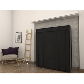 Resim Burak Plastik Profilli Siyah Çift Yandan Raflı Bez Dolap Gardrop 