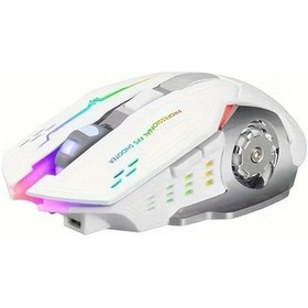 Resim Motion003 Beyaz Cift Bantli Oyun Fare Doner 180 Derece Donuslu Optik Fare Hizlandirici Pil Type C Sarj Rgb Aydinlatma - 