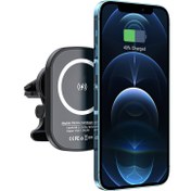 Resim MTK Moveteck Apple Iphone 14 Pro Max Araç Içi Manyetik Izgaralık Telefon Tutucu 15 Wolt Hızlı Şarj Charge 