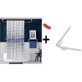 Resim Banyo Perdesi 4961 Mavi 1x180x200, Perde Borusu Askı Aparatı Köşe Boru Beyaz Hediyeli, Duş Perdesi Seti Mavi 