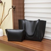Resim Kadın Siyah Çanta Seti - Büyük Kapasiteli Tote, Manyetik Kapatma, Günlük Kullanım İçin Rahat Omuz Çantası ve Kavramalı, Çok Yönlü Taşıma|Minimalist Tasarım|Manyetik Kapatma Çantası 