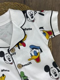 Resim Kruvaze Yaka Önden Düğmeli Rahat Kalıp Yazlık Erkek Bebek Pijama Takımı %100 Pamuk 4bb2 Beyaz 