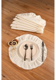Resim Keten 4'lü Fırfırlı Yuvarlak Amerikan Servisi 40 Cm - Ztasy4 Ekru 