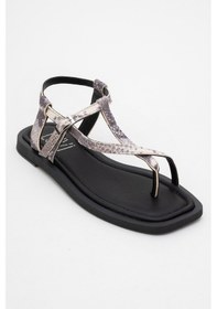 Resim Luvishoes Luvi Shoes Jamie Siyah Beyaz Desenli Hakiki Deri Kadın Parmak Arası Sandalet Siyah Beyaz Deri 