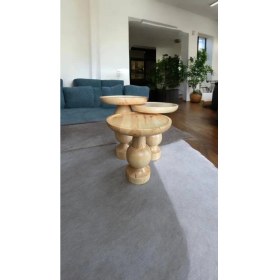 Resim Wood Ahşap 3lü Set Fitilli Mantar Yan Sehpa Modern Fiskos / Naturel Renk / Zigon Sehpa Vernikli 