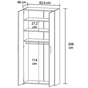 Resim Retro-9 Askılı 3 Raflı 2 Kapaklı Gardırop Beyaz Beyaz 