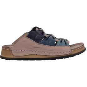 Resim Hakiki Deri Büzgülü Çok Bantlı Rahat Taban Kadın Terlik Napa-307 Vizon 