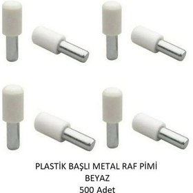 Resim Plastik Başlı Metal Raf Pimi, Beyaz 500 Adet Beyaz 