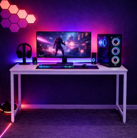 Resim Flinder Beyaz Renk Oyuncu Masası 60x120 Cm, Bilgisayar Masası, Gamer Masası, Gaming Masa, Metal Ayaklı 