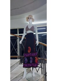 Resim Bohem Stil Hint Batik Çiçek Desenli Ve İşlemeli Uzun Hint Anvelop Etek Görseldeki Çok Renkli 