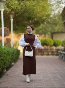 Resim Esre Store 4437 - Kemerli Tesettür Elbise Kahverengi 