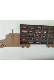 Resim LEYLASER 87x32 Ham Mdf Çocuk Odası Ahşap Kamyon Araba Rafı 30 Arabalık 