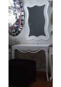 Resim Dresuar CNC Kabartma Model Dalgalı Ayna çerçeve Kayın Aslan ayak Parlak Beyaz Lake ÇEKMECE El Yapım Beyaz 