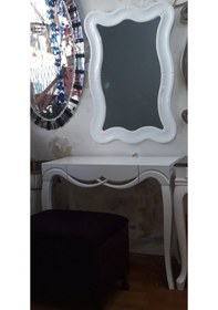 Resim Dresuar CNC Kabartma Model Dalgalı Ayna çerçeve Kayın Aslan ayak Parlak Beyaz Lake ÇEKMECE El Yapım Beyaz 