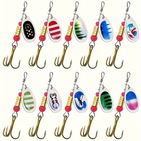 Resim Karmaşık Renk 5-Lü Metal Spinner Olta Seti, Çift Çengelli Demir Spinnerbait Çeşitli Desenler ile Tatlısu ve Tuzlu Su Balıkçılığı 