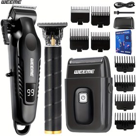 Resim Weeme 2 adet/3 adet Elektrikli Saç Kesme Makinesi Sakal Düzeltici ve Tıraş Makinesi Profesyonel Alaşım Bıçak USB Şarj Edilebilir LCD Ekranlı Erkekler İçin Mükemmel Babalar Günü Doğum Günü Hediyesi Eş, Baba, Erkek Arkadaş Günlük Hayat Şok Hediyesi 