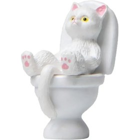 Resim Yifomall Beyaz Yatak Pozisyonunda Tuvalete Oturan Kedi, Reçine Malzeme, Ev Dekorasyonu Ve Tatlı Süsleme Figürü 