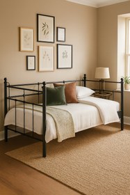 Resim Unimet Lalas Daybed Tek Kişilik Sedir Metal Karyola 90x200 Siyah (AHŞAP LATALI) 