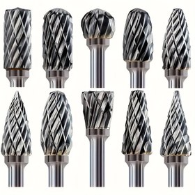 Resim 10 adet Sertleştirilmiş Alaşım Tungsten Çelik Zımpara Başlığı Seti, Ahşap, Metal ve Taş için Uygun, Parlatma ve Oyma, Zımpara ve Parlatma Zımpara Başlığı 
