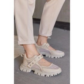 Resim Nilufarr Melissa Bej Deri Taş Aksesuarlı Kadın Sneaker 