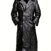 Resim Erkek Vintage Çift Yaka Orta Çağ Trench Ceket - Uzun Kollu, Siyah, Günlük İş Giyim Ceketi, Düğme Kapatma, Polyester Astarlı, Esnek Olmayan Kumaş, Günlük Erkek Ceketi | Klasik Uzun Ceket | Dayanıklı Yapım 