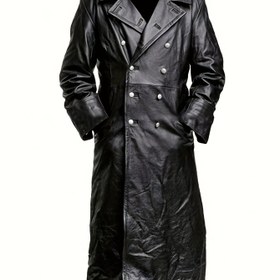 Resim Erkek Vintage Çift Yaka Orta Çağ Trench Ceket - Uzun Kollu, Siyah, Günlük İş Giyim Ceketi, Düğme Kapatma, Polyester Astarlı, Esnek Olmayan Kumaş, Günlük Erkek Ceketi | Klasik Uzun Ceket | Dayanıklı Yapım 