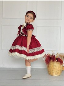 Resim H L Y Karol Tasarım Zebrina Bordo Vintage Kız Bebek Elbise,doğum Günü Elbise,fotoğraf Çekim Elbise,0-12 Yaş Uygun Bordo 