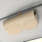 Resim Cloudstore Evrensel Manyetik Güneşlik Gözlük Tutucu, Beige Pu Deri Araç Gözlük Saklama Kutusu 