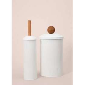 Resim The Mia Stripe Çöp Kovası & Tuvalet Fırçası Banyo Seti Beyaz 
