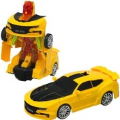 Resim Kutulu Pilli Robot Olan Araba 16 Cm Dönüşebilen Işıklı Ve Sesli Oyuncak Sarı 