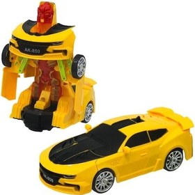 Resim Kutulu Pilli Robot Olan Araba 16 Cm Dönüşebilen Işıklı Ve Sesli Oyuncak Sarı 