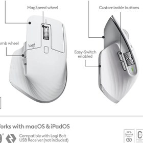 Resim Logitech MX Master 3S Mac İçin Yüksek Performanslı 8.000 DPI Optik Sensörlü Sessiz Kablosuz Mouse - Beyaz 