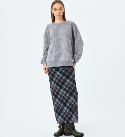 Resim Koton Soyut Baskılı Oversize Yıkamalı Bisiklet Yaka Sweatshirt Gri Desenli 5sal10533ık Gri Desenli Gri 