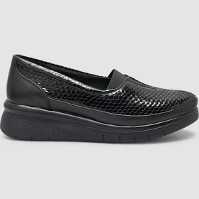 Resim Cabani Kroko Deri Siyah Kadın Günlük Ayakkabı Siyah 