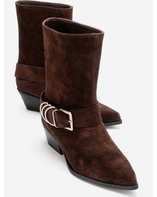 Resim Luvishoes Velmor Kahverengi Süet Hakiki Deri Tokalı Kadın Western Bot Kahverengi 