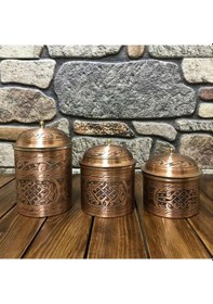 Resim İşlemeli Bakır Baharat Seti Bakır 